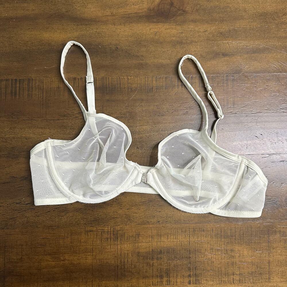 Ralph‎ Lauren Sheer Mesh Underwire Bra Cream White Swiss Dot Sheer 38B Lingerie